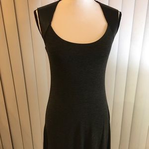 Bailey 44 dark gray sleeveless dress with black leather on shoulder and back